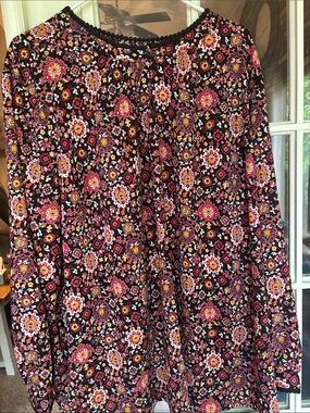 LOFT Black Blouse with Pink & Yellow Floral Print
